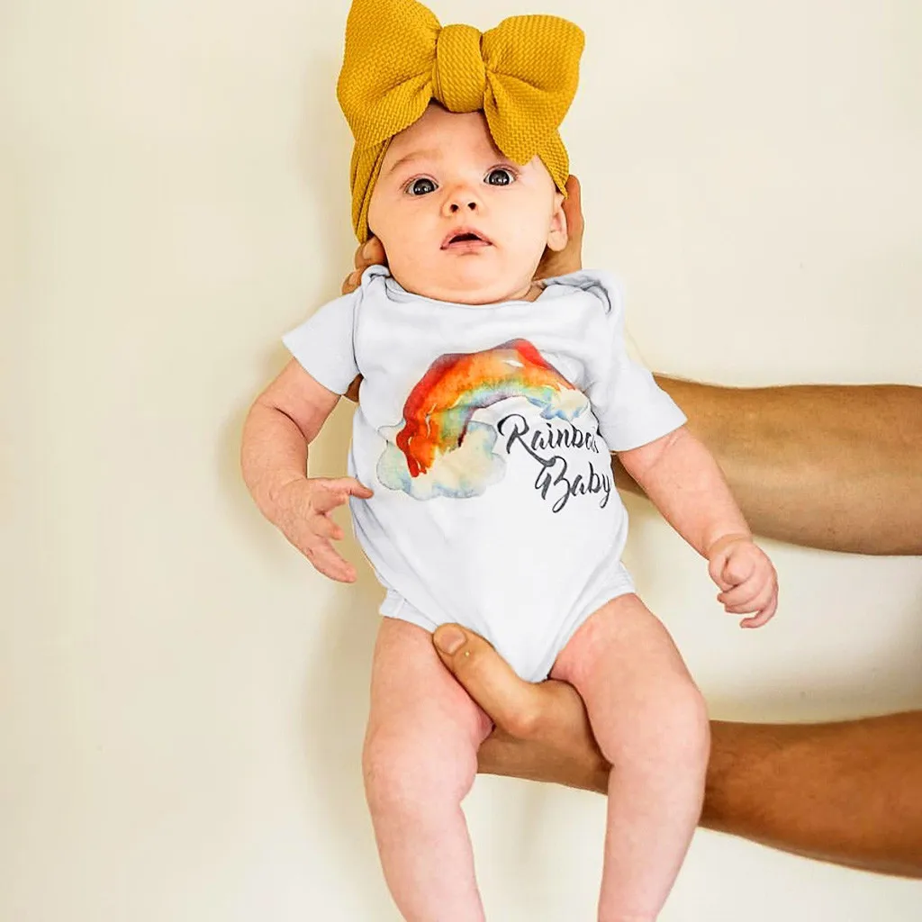 

baby romper baby clothes Children's short-sleeved letters rainbow print jumpsuit romper Toddler Baby clothes Romper Clothes