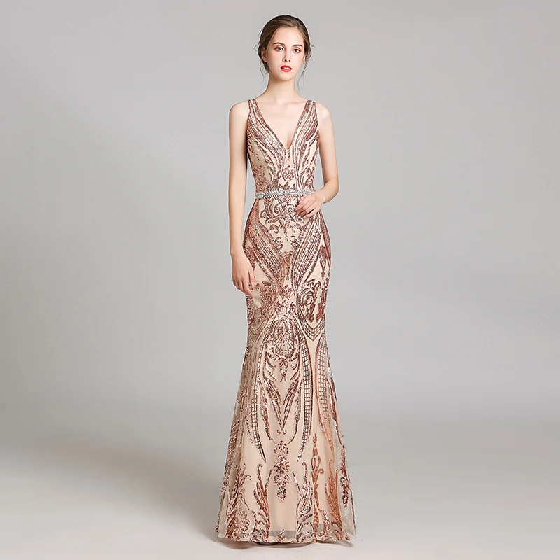 Champagne Robe De Soiree, Русалка, вечерние платья, съемный v-образный вырез, аппликация, сексуальный пояс, кристалл, тюль, вечерние платья, реальные фотографии, WT5265 - Цвет: Champagne