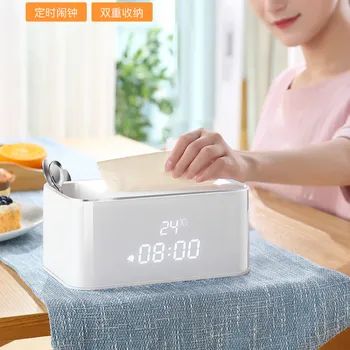 

Electronic alarm clock tissue box home dining living room coffee table multifunctional creative storage box KT7191001