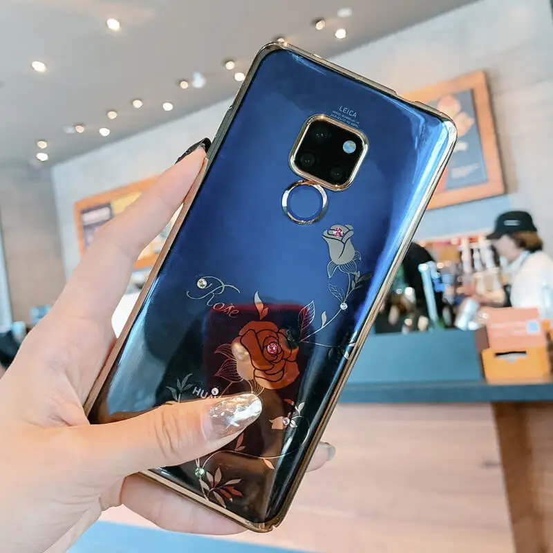 Kingxbar блестящий чехол с кристаллами для huawei mate 20pro/mate 20 жесткая задняя крышка тонкая прозрачная Стразы - Цвет: Rose-gold