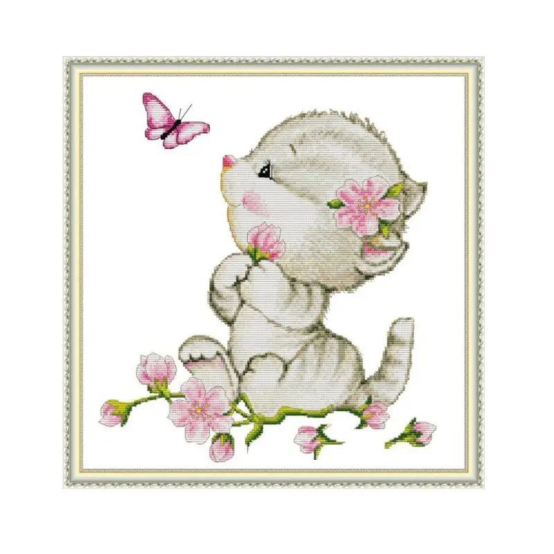 

Cat Butterfly DIY Handmade Needlework Counted 14CT Printed Cross Stitch Decor