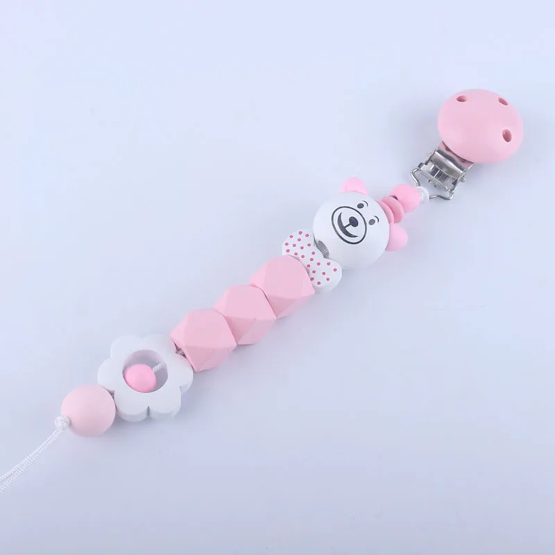 Baby Teether Pacifier Clip Chain Wooden Holder Silicone Soother Pacifier Clips Leash Strap Nipple Holder For Infant Baby Feeding