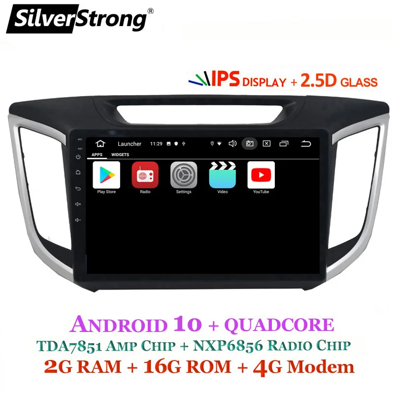 SilverStrong Android10.0 Автомобильный gps для HYUNDAI Creta IX25 10 дюймов ips 3g 4G интернет 2din 1024*600 gps навигация wifi