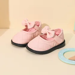 Chaussures de soirée en cuir pour bébés filles, premiers pas printemps automne, chaussures de princesse à fond souple avec nœud papillon pour l'extérieur, SOH012 