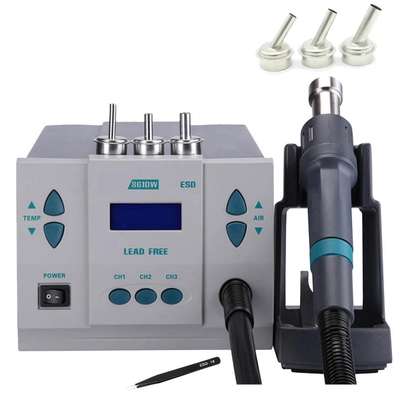 

1000W 220V Quick 861DW Heat Lead Free Hot Air Soldering Station Micro-computer Temperature Rework Station+Nozzle(EU Plug)