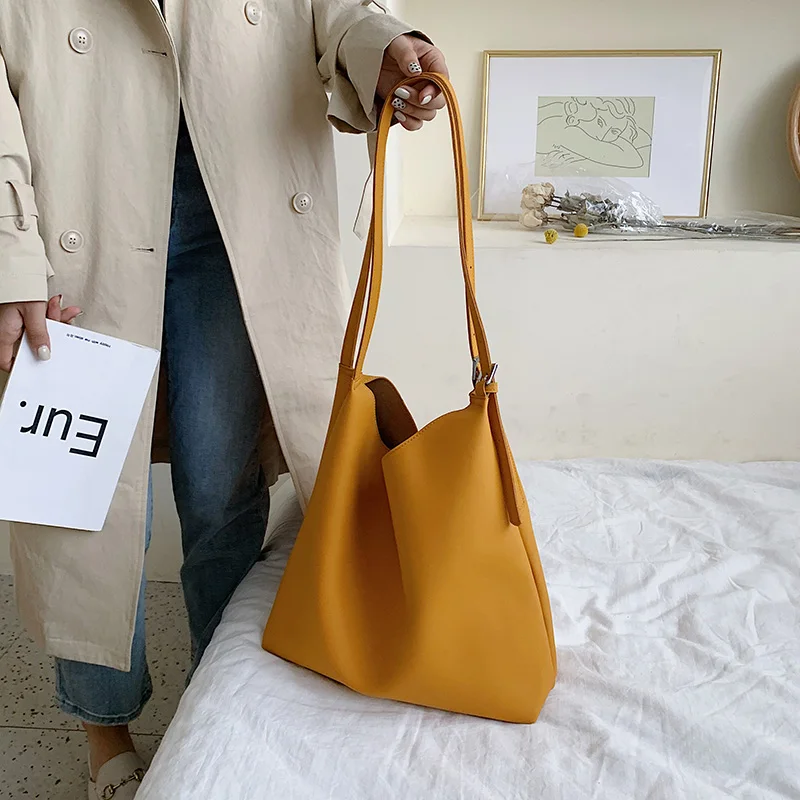 Yellow EXCELSIOR Autumn New Shoulder Bags for Female ins Big Capacity Women's Bag Adjustable Strap Composite Bags PU Handbags - Цвет: Yellow