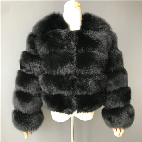 Black Куртка из натурального Лисьего меха женская одежда зимняя кожаная куртка с длинными рукавами зимнее теплое пальто из натурального меха - Цвет: Black