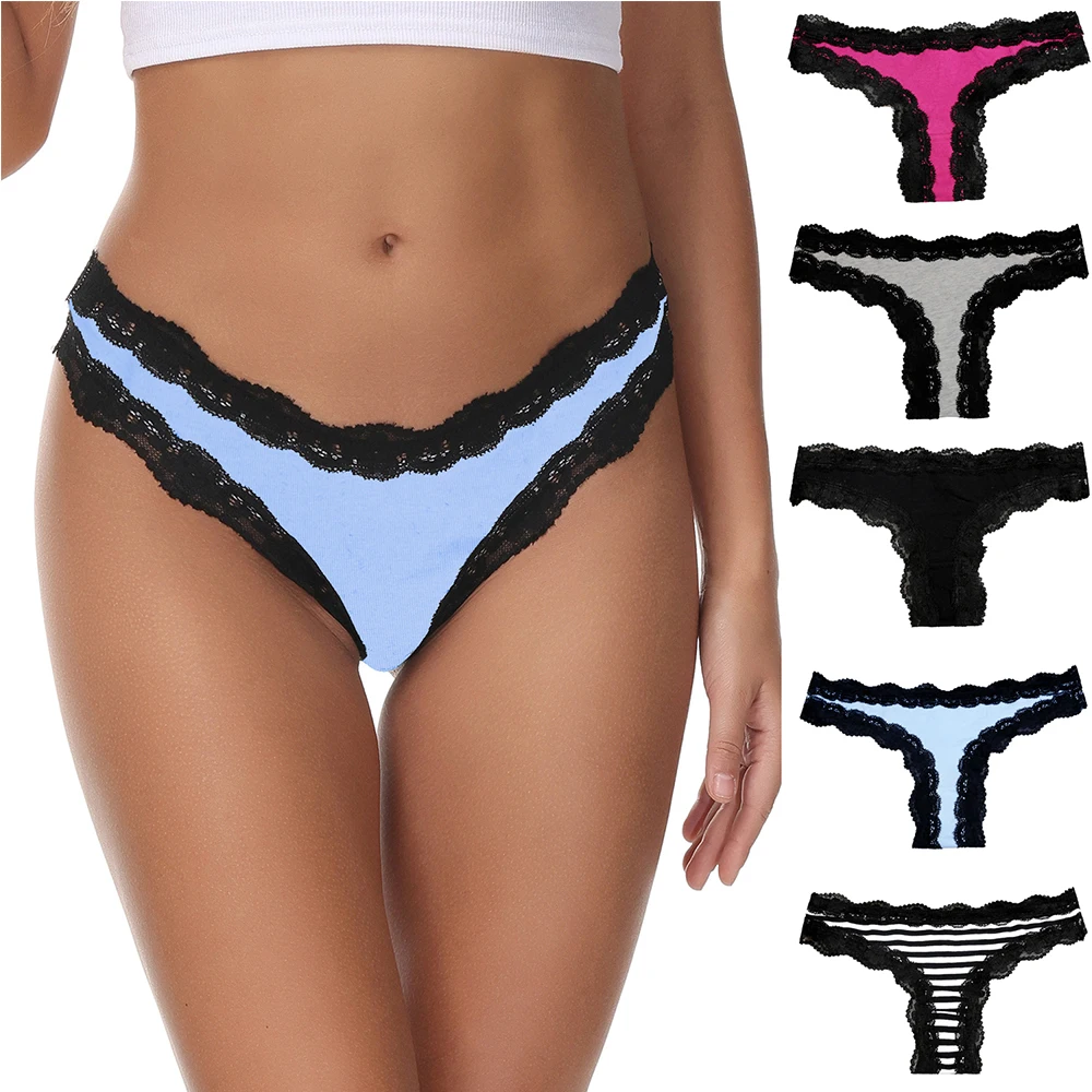 

5pack women thongs and g strings cotton sexy female Lingerie low rise lace underwear soft thongs for hot girls sexi panties 2022