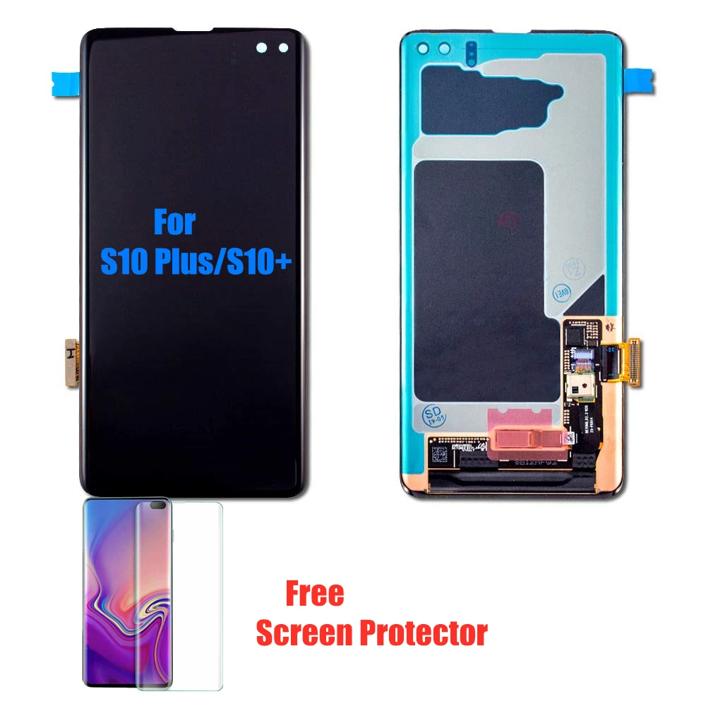 

NEW 100% SUPER AMOLED S10 plus LCD For SAMSUNG Galaxy S10 Plus G975 G975F Touch Screen Digitizer Assembly With Frame+Free Gift