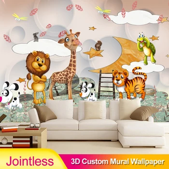 

Jointless Custom Wall Murals 3D Cartoon Animal Photo Wallpaper Boys And Girls Bedroom Background Wall Painting Kid's Wall Paper