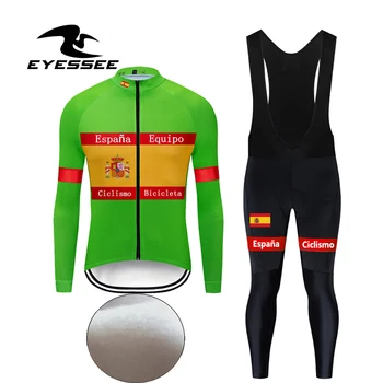 

EYESSEE 2020 version Winter thermal fleece long sleeve cycling clothing Men Spain bicycle clothing Cycling cycling Jersey set
