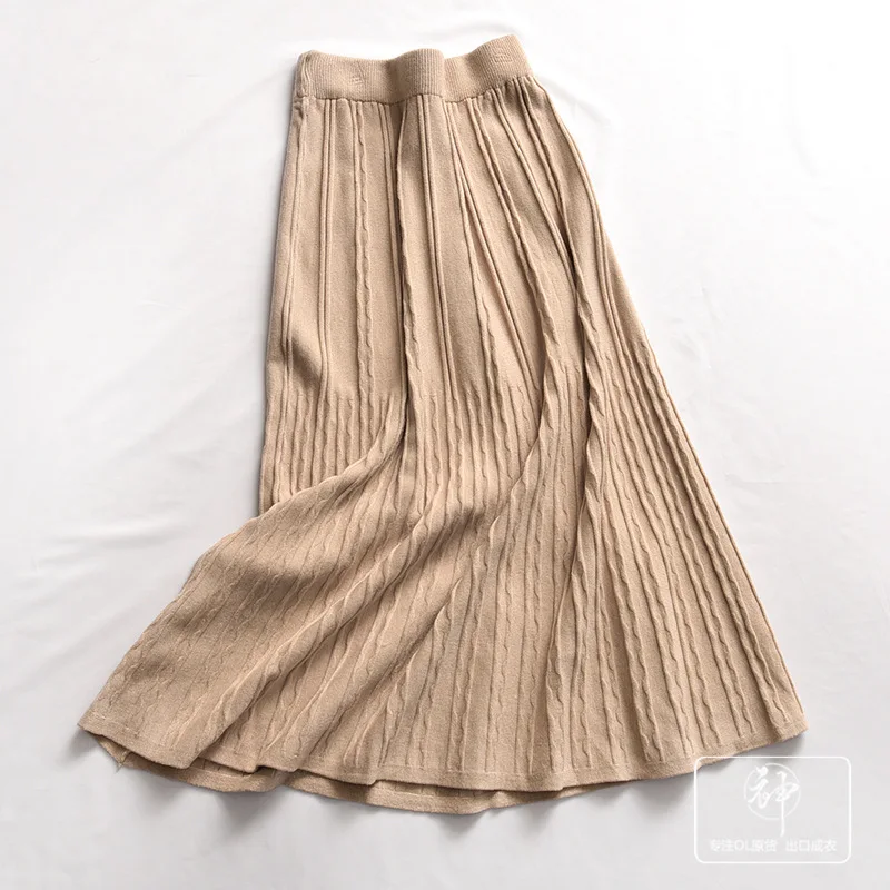 

A Generation of 2019 Autumn And Winter New Products Simple Literature And Art Stripes Versatile Knitted Skirt Long Skirts Entity