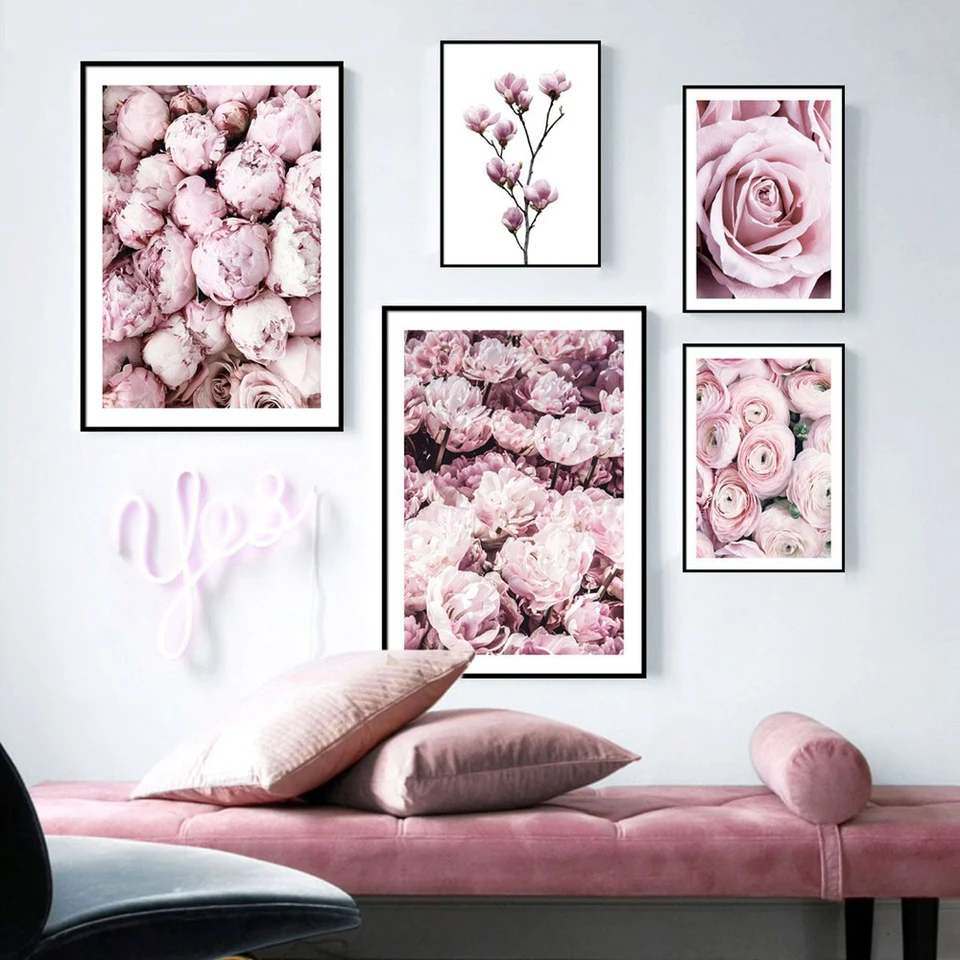 Rosas Rosas Peonia Poster Nordico Pinturas Para Pared Arte De