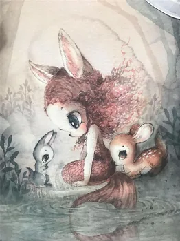 

Wall Art Children Room Fashion Decorative Painting Cute Cartoon Rabbit Elf Mural Canvas Unframed Wall Pictures for Living Room