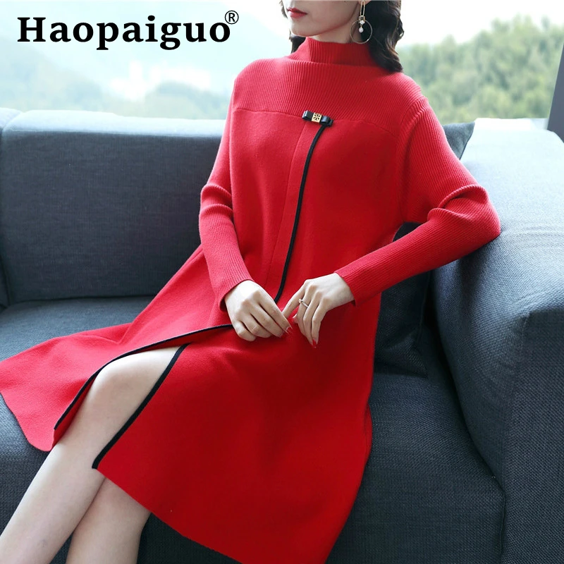 

Dropshipping New Arrival Modis Loose Sweater Dress Women Long Sleeve Bandage Dress Women Casual Elegant Autumn Dress 2019