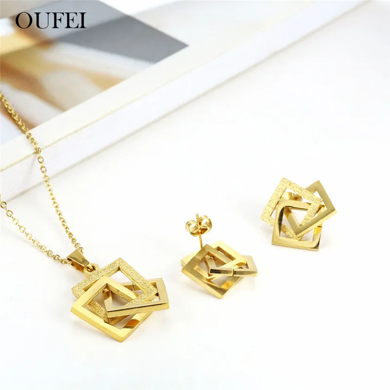 OUFEI, ювелирные наборы из нержавеющей стали для женщин, ожерелье со звездой, серьги, геометрическое ожерелье, набор сережек для женщин, ювелирные изделия
