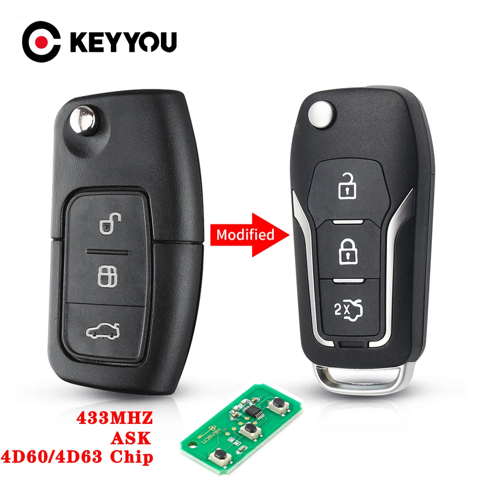 KEYYOU Автомобильный ключ дистанционного управления для Ford Fusion Focus Mondeo Fiesta Galaxy HU101 Blade 433 МГц 4D63/4D60 чип модифицированный откидной ключ