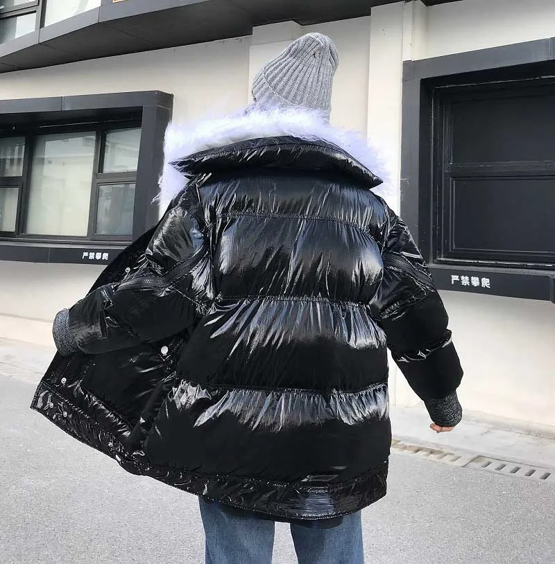 NiceMix зимнее серебряное черное пальто на утином пуху Женская шерстяная Меховая куртка с меховым воротником Белые парки на утином пуху Женская свободная Водонепроницаемая зимняя верхняя одежда