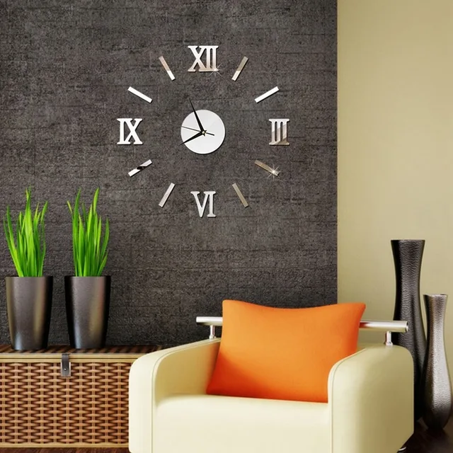 3D Mirror Roman Numbers Wall Clock Stickers Elegant DIY Digital Wall Clocks for Home Art Living Room Office Decoration Clock 2