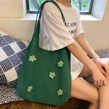 

flower Women Fabric Shopping Bags Cute canvas Tote Bag for Women Personality School Shoulder Bags big canvas handbags