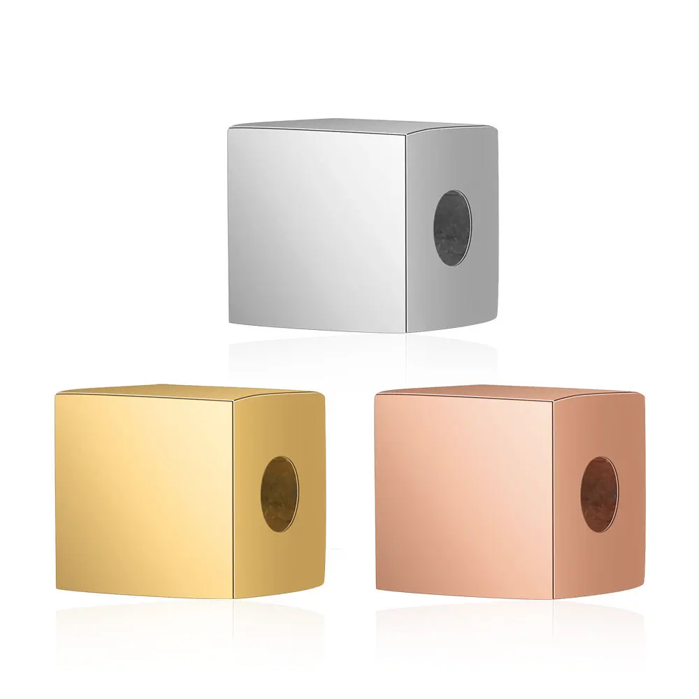 

Stainless Steel High Mirror Polish Square Beads Pendant 5.7x5.7mm Blank Bar Charm Rose Gold Color DIY Jewelry Accessories 10pcs