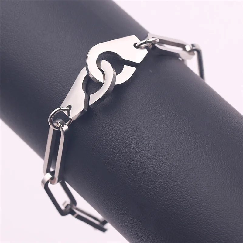 

215 mm Men Bracelet Handcuff Cuff Bracelets Men Simple Punk Bangle Femme Chain Silver Color Bracelet For Women Jewelry Pulseiras