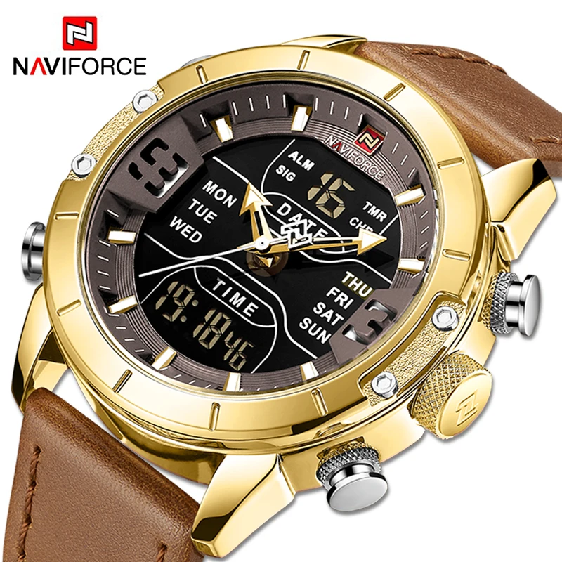 

NAVIFORCE LED Digital Sport Watch Men Luxury Brand Military Wristwatch Mens Quartz Waterproof Gold Watch Clock Relogio Masculino