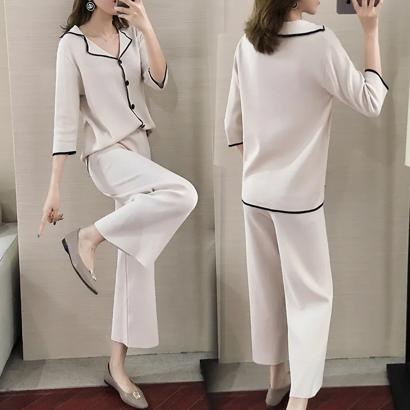 

Photo Shoot 2019 Spring New Style Knitted Viscose WOMEN'S Suit Two-Piece Set