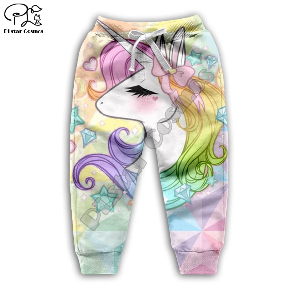Kid 3D print cartoon colorful unicorn hoodie children baby long sleeve rainbow Sweatshirt zipper coat boy girl Pant short