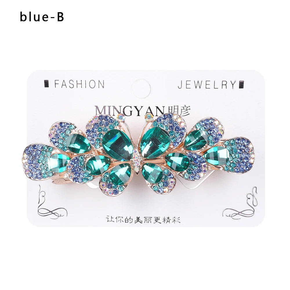 blue B Стразы, заколки для волос с цветами, заколки для волос с кристаллами, полимерный цветочный конский хвост, головной убор для женщин, девушек, конский хвост, аксессуары для волос, подарок - Цвет: blue B