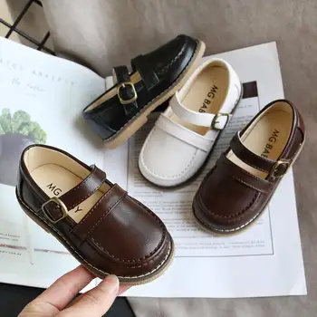 

Chic Loafer Leather Shoes for Girls Round Toe Solid Color Slip On Soft Leather Shallow Shoes #20