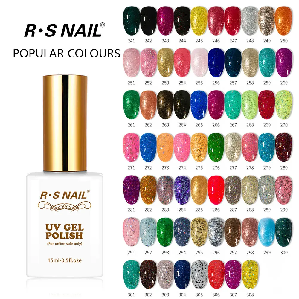 RS NAIL 15ml UV Nail Gel Polish 308 Colors Gel Varnish #241-308 Color Black White Red Gel Lacquer Of Nail Art Gel Polish  (5) reflective glitter gel polish uv gel fashion nail art uv solid sequins nail gel sparkly flash diamond nail polish varnish