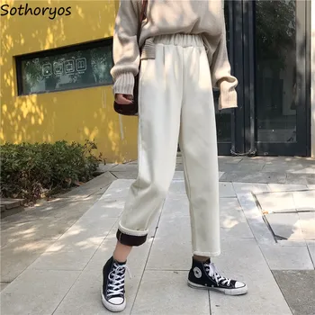 

Pants Women Thick Leisure Solid Simple All Match Korean Style Womens Comfortable Straight High Waist Females Hot Sale Trousers