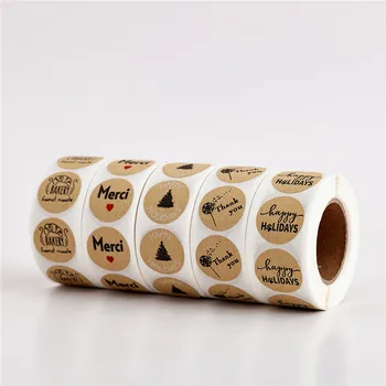 

500pcs Labels per roll Round Kraft Thank You Sticker seal labes Hand Made With Love Stickers Wedding Stickers Adhesive Sticker