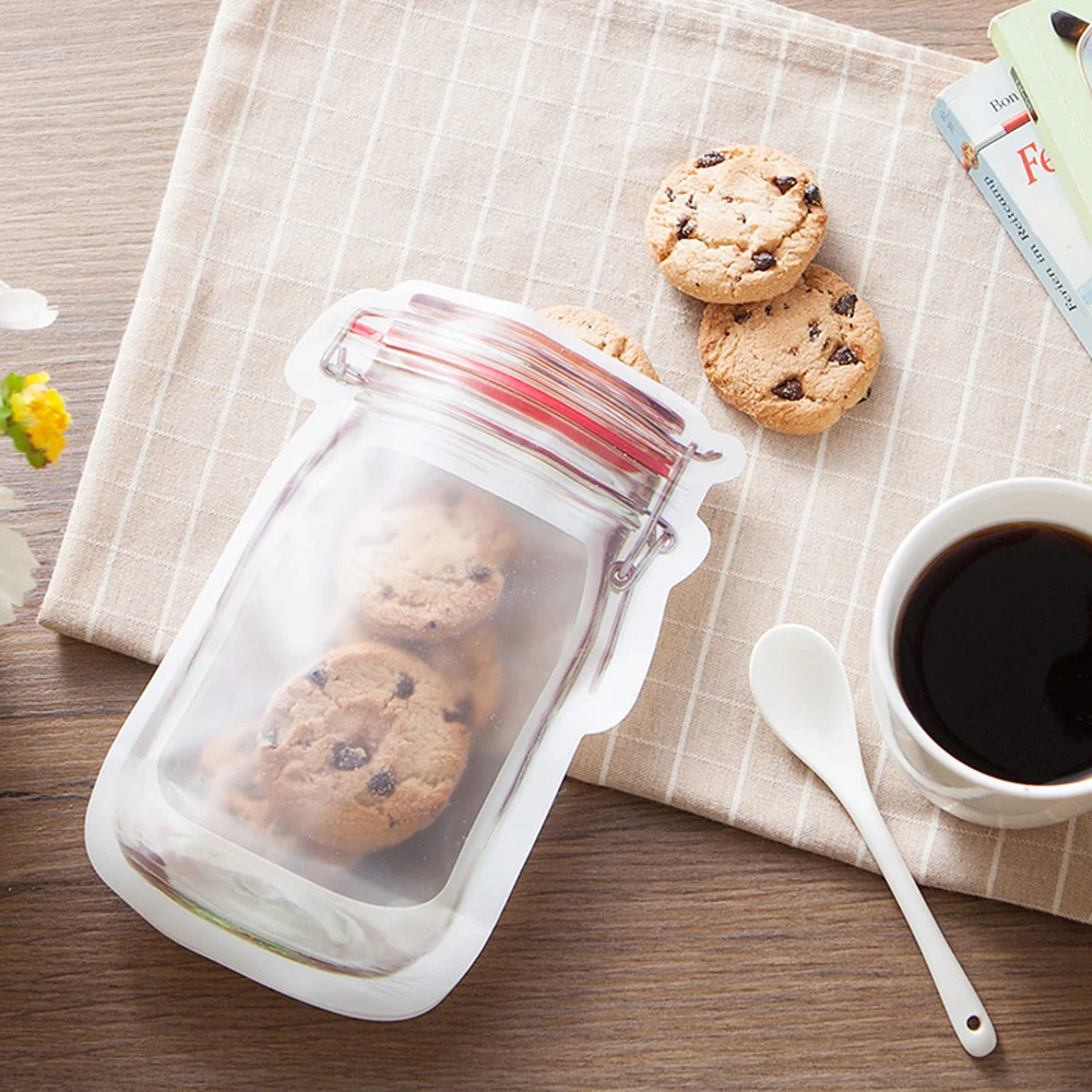 

3pcs Transparent Food Fresh-keeping Bag Bottle-Shaped Biscuits Snacks Storage Sealer Bags Zip-Lock Bag Red Color