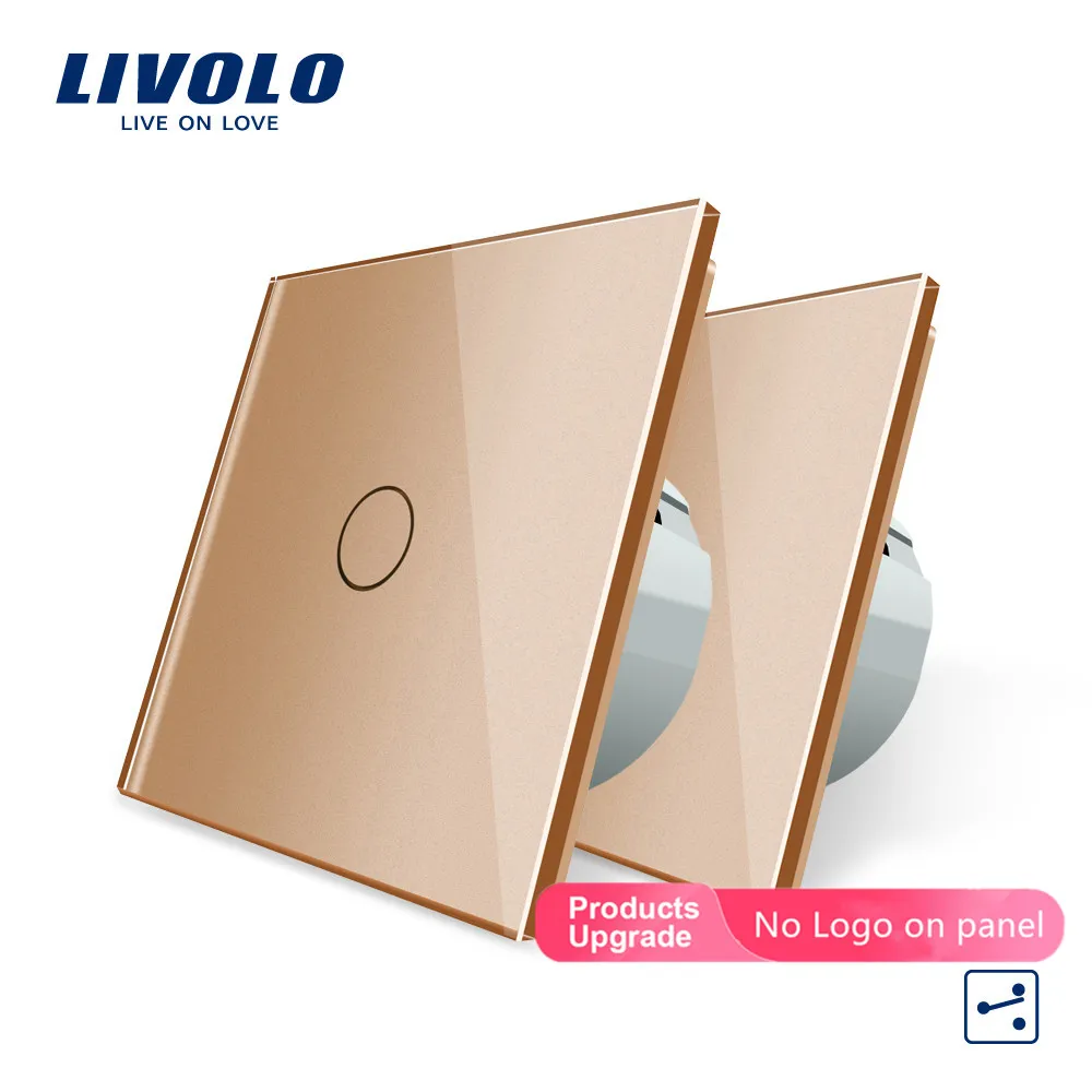 Gold-No logo Livolo ЕС стандартный настенный выключатель 2 Way Управление Сенсорный экран переключатель, с украшением в виде кристаллов Стекло Панель, 220-250 V, VL-C701S-1/2/3/5 - Цвет: Gold-No logo
