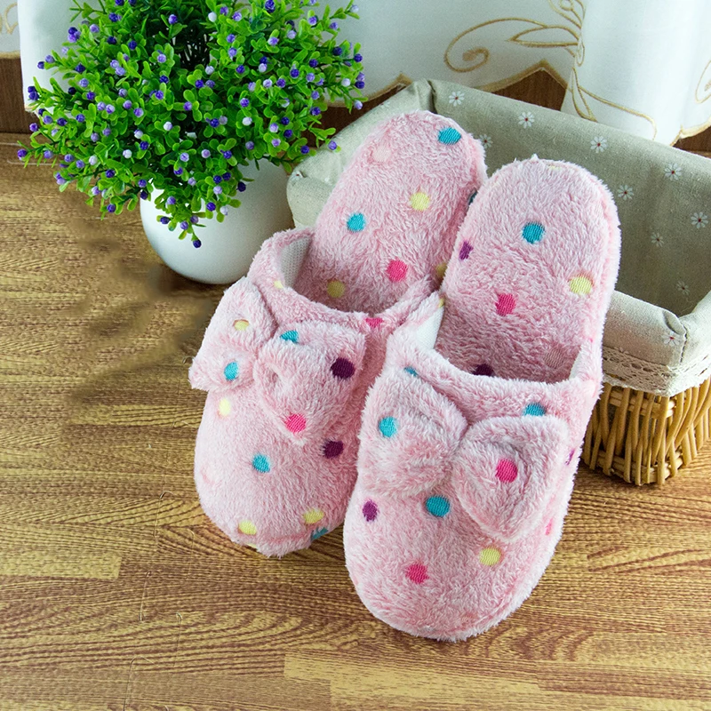 

New Warm Cute Bow Autumn Winter Woman Slippers Home Wear Sandals Woman Flats Plus Size Comfortable Platform Woman Wedges Shoes
