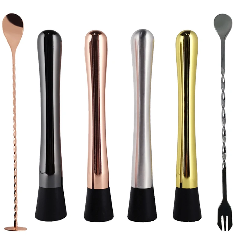 Rose Gold Black Sliver Muddler Sticks Spoon Srtainer Stainless Steel