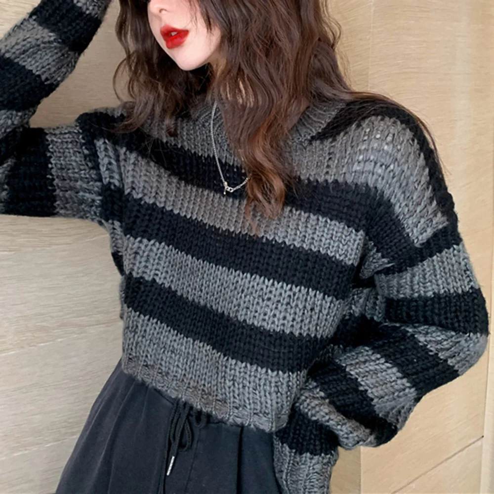 Bellaza Pullovers Striped Short Women Sweater 2021 Casual Knitwear 