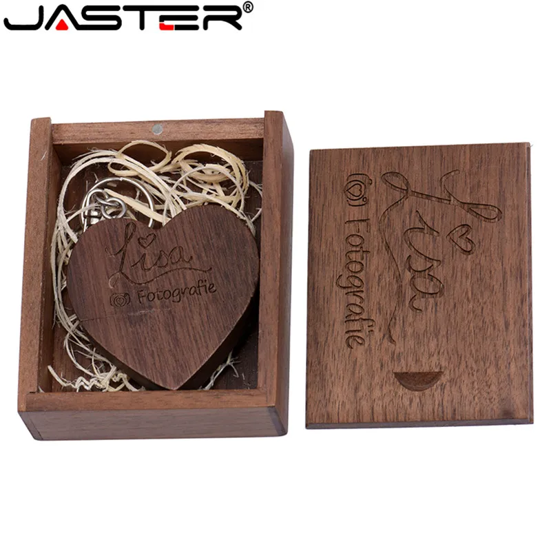 JASTER Деревянный сердце любовь+ коробка персональный логотип usb флэш-накопитель 4 ГБ 8 ГБ 16 ГБ 32 ГБ 64 ГБ usb 2,0 фотография