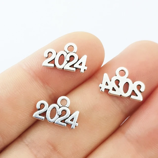 Year 2024 Charms 9x13mm Pendants for Handmade Jewelry Making, 2024 Alloy  Metal Pendants for DIY Crafts and Accessories. 