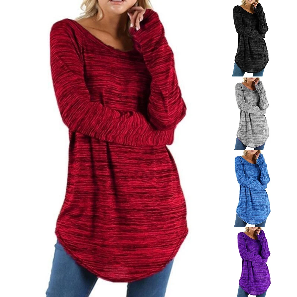 Wipalo размера плюс осенние женские футболки с О-образным вырезом и длинным рукавом однотонный полосатый ветрозащитный пуловер Повседневная Туника уличная футболка Топы