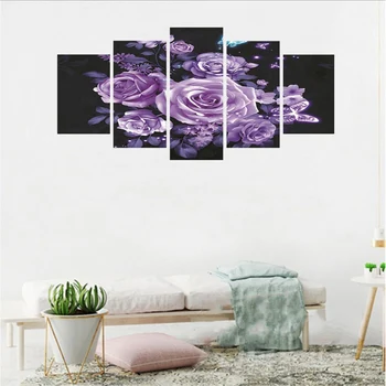

Diamond Painting Purple Flowers Roses Diy Full Round Drill 5D Diamond Embroidery 5panels/Set Mosaic Needlework Home Decor