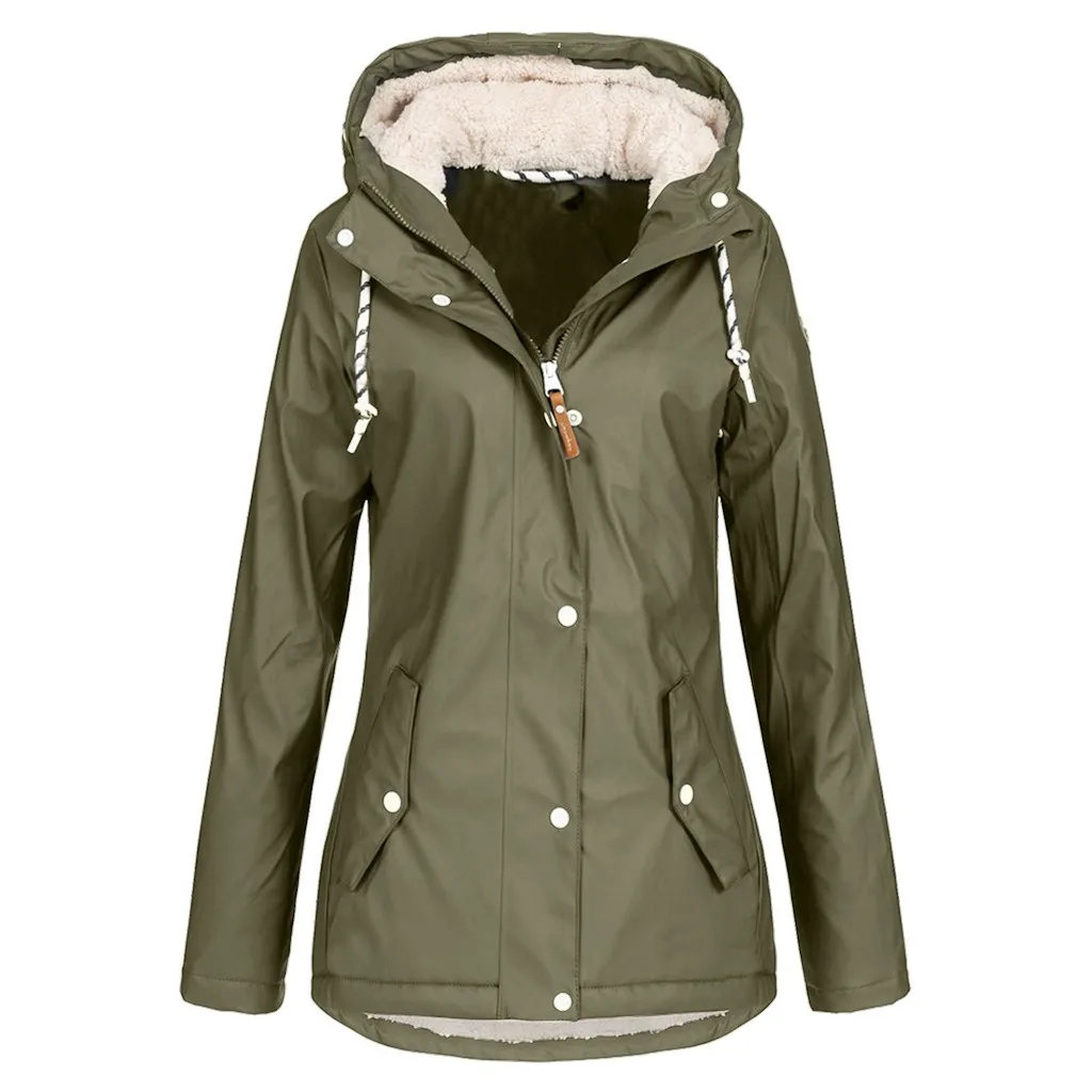 Длинное женское пальто на осень и зиму, теплое женское однотонное дождевик с капюшоном, водонепроницаемое пальто, женское ветрозащитное пальто#4
