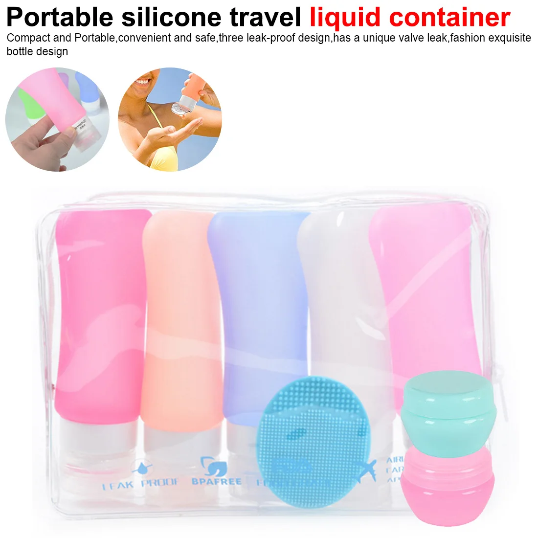 

7pcs 89ML Portable Silicone Travel Bottle Liquid Container Empty Refillable Lotion Points Shampoo Cream Trip Bottle With Nozzle