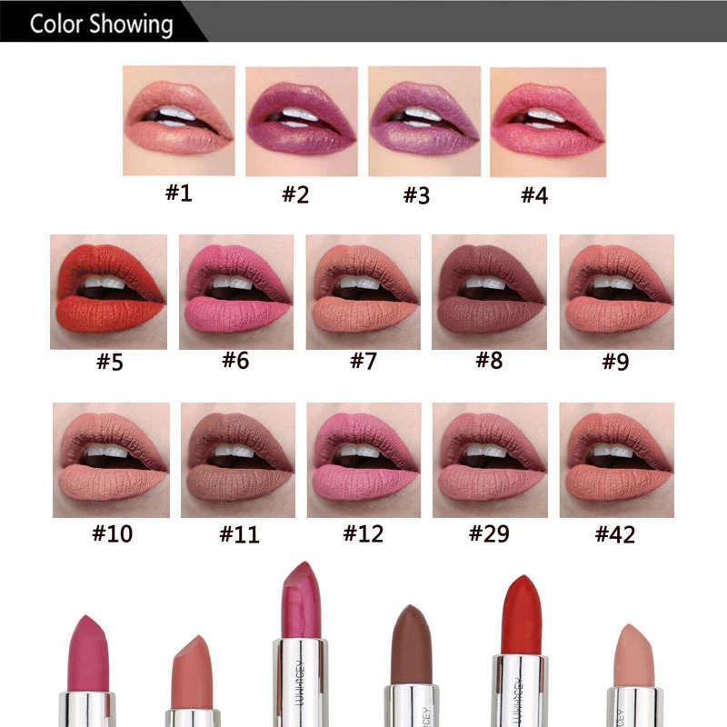 Hot 14 Color Matte Lipstick Lips Make Up Waterproof Velvet Lip Stick Shimmer Nude Brown Lips 2