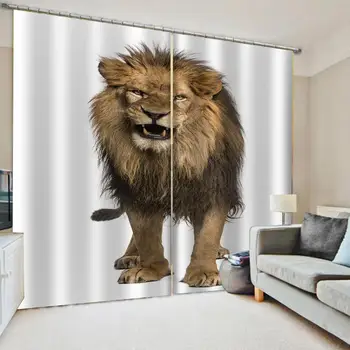 

New lion Print Windows Curtains for Living Room Bedroom Decorative Kitchen Curtains Drapes Window Treatments Rustic Style custom