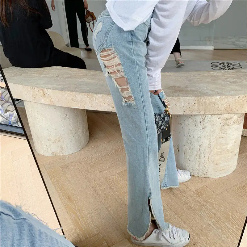 Hot Sexy Spring Women Jeans holes High Waist Woman Elastic Denim worn Trousers Ripped Femme Pants Plus Size Washed Jeans Hot Sexy Spring Women Jeans holes High Waist Woman Elastic Denim worn Trousers Ripped Femme Pants Plus Size Washed Jeans
