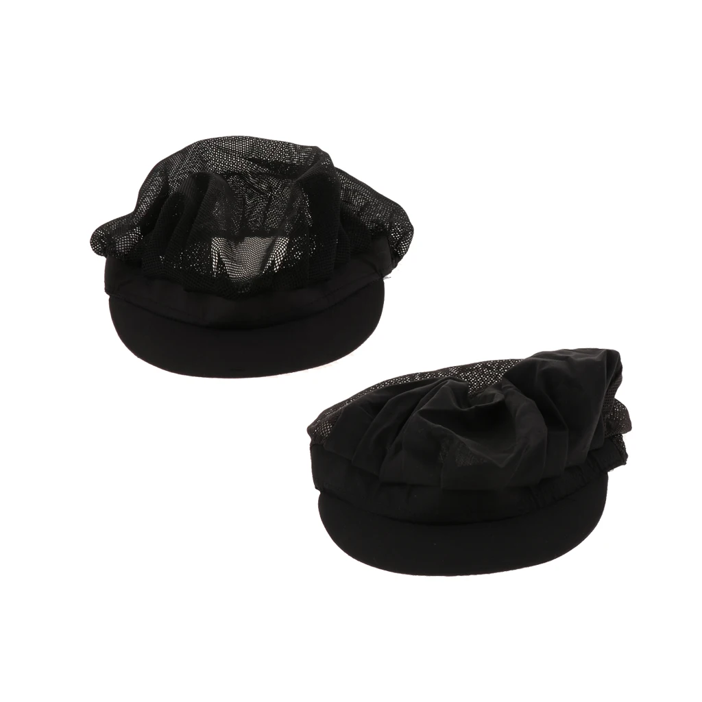 2 Black Full &Half Mesh Chef Mesh Top Skull Cap Restaurant Chef Catering Hat