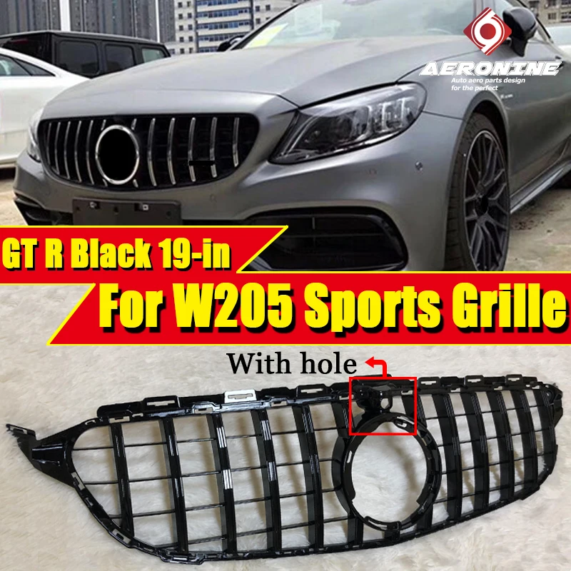 Для Mercedes W205 C205 c-класс Спорт GTS решетка гриль грили ж/камера ABS глянцевый черный C63 Стиль прямой 1:1 замена-in - Цвет: W205SpGTGrBl19inA